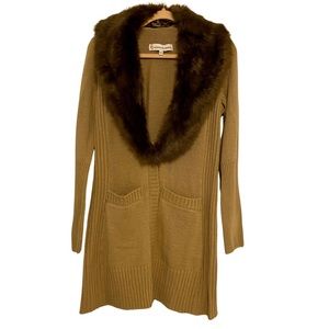 NWT G by GIULIANA RANCIC Duster Cardigan with Faux Fur Removable Collar